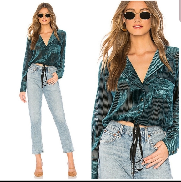 Free People Striped Velvet Blouse - Picture 2 of 2